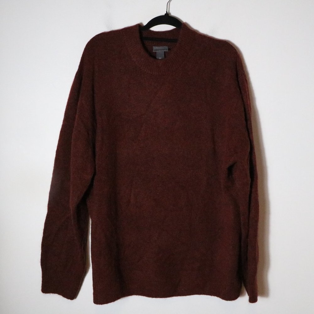 H&M Mens Burgundy Alpaca Blend Relaxed Fit Crewneck Sweater Size Large Pullover